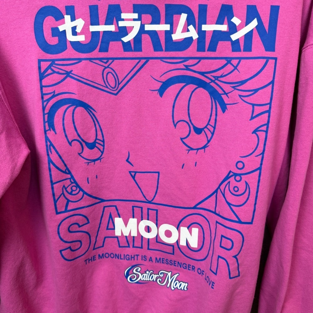 Sailor Moon Zip Hoodie Womens XXL Pink Pretty Guardian Anime Graphic Sweatshirt
